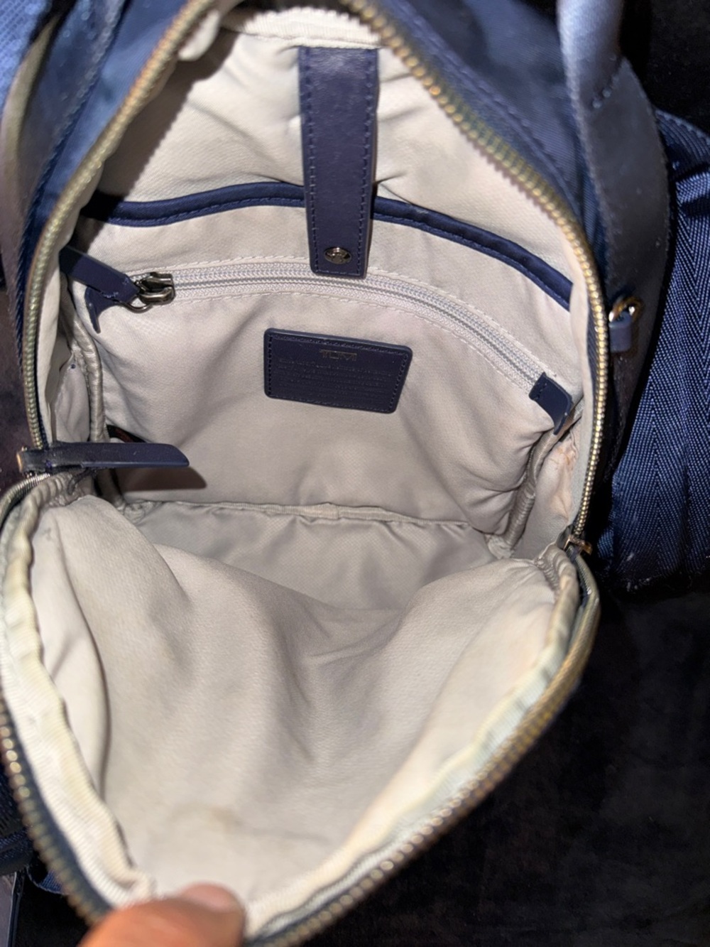 Tumi Navy Mini Nylon Backpack with Gold Hardware - Picture 9 of 14